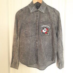 Disney Nightmare Before Christmas Distressed Jack Roses Button Up Gray Size XS